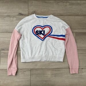 MINI BODEN Girl's SKI Crewneck Color Block Jersey Cropped Sweatshirt Sz 11/12 Y